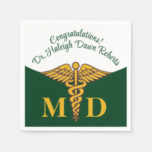 Caduceus Green & White Medical School Graduation Napkins