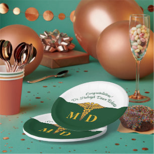 Caduceus Green & White Medical School Graduation Paper Plates
