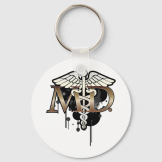 Caduceus grunge with M.D. Keychain