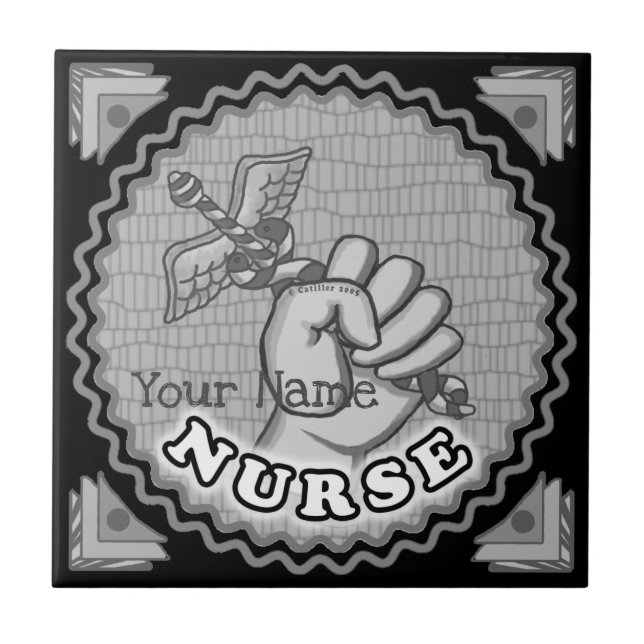 Caduceus hand nurse  ceramic tile (Front)