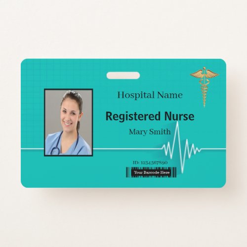 Caduceus Heartbeat Medical Photo ID Badge