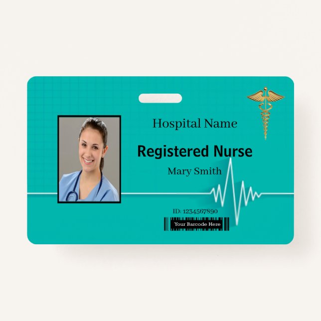 Caduceus Heartbeat Medical Photo ID Badge (Front)