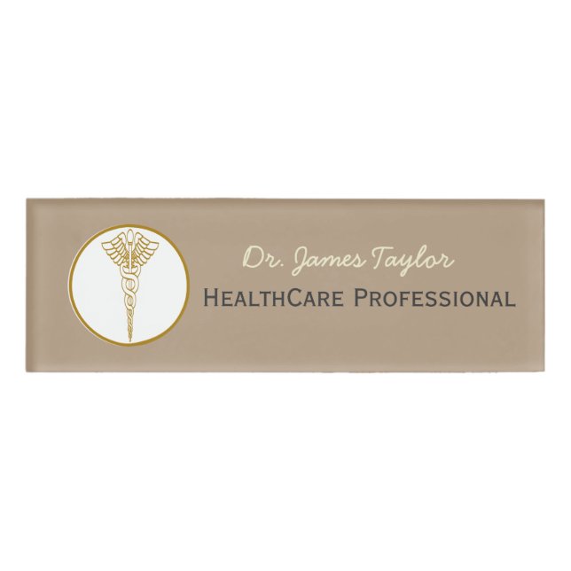 Caduceus Illustration Doctor Healthcare Employee Name Tag (Front)