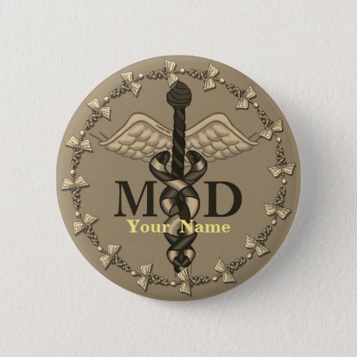 Caduceus MD Doctor custom name  Button
