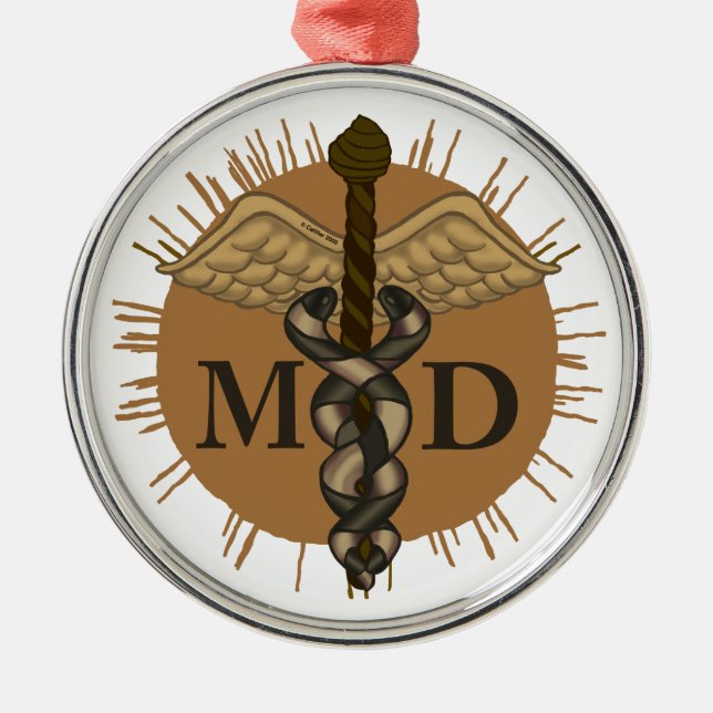 Caduceus MD Doctor Metal Ornament (Front)