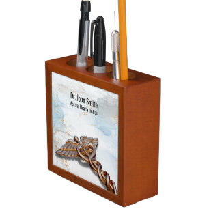 Caduceus Medical Copper Rose Gold Luxury Marble Desk Organizer