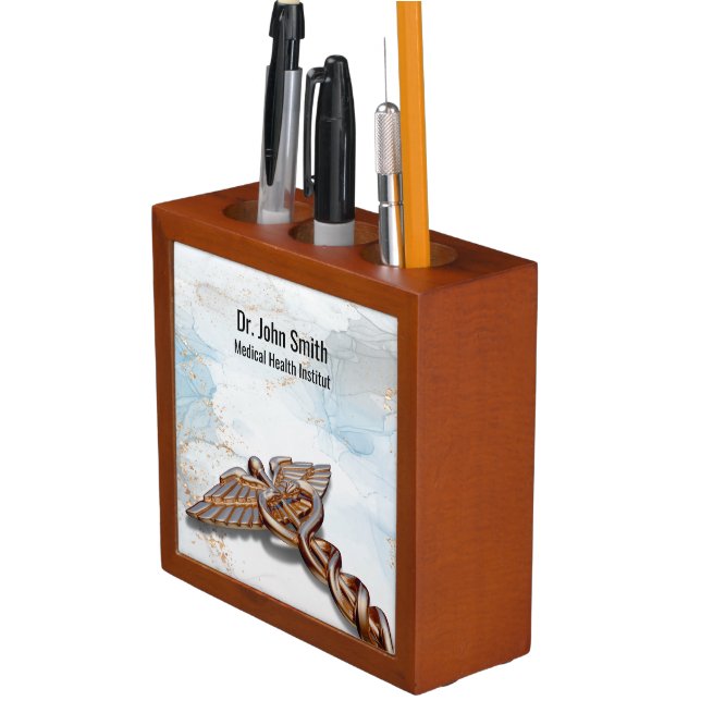Caduceus Medical Copper Rose Gold Luxury Marble Desk Organizer (In Situ)