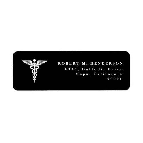 Caduceus Medical Doctor Black Return Address Label