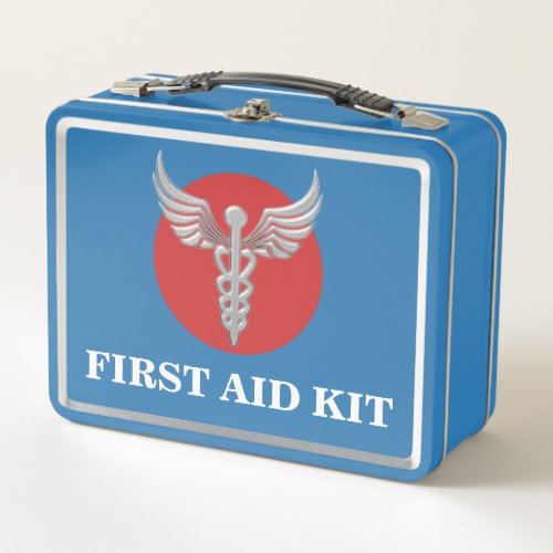 Caduceus medical first aid kit family home blue metal lunch box