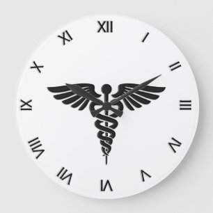 Caduceus Medical Insignia Roman Numerals Large Clock