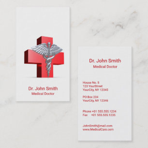 Caduceus Medical Silver 3D Cross Red Business Card