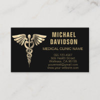 Caduceus Medical Symbol - Gold, Black, White Busin Business Card
