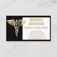 Caduceus Medical Symbol - Gold, Black, White Busin Business Card