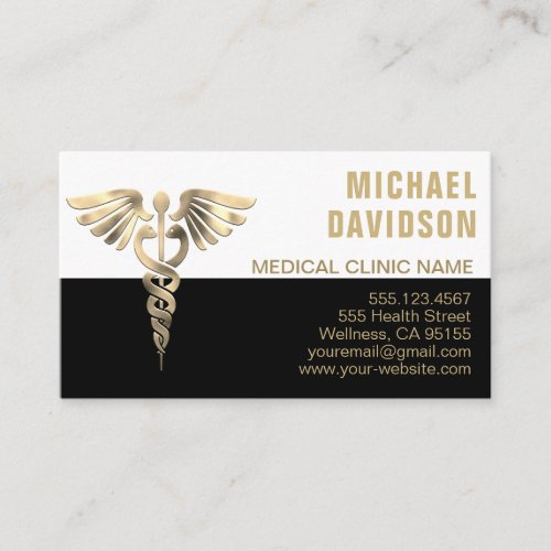 Caduceus Medical Symbol _ Gold Black White Busin Business Card