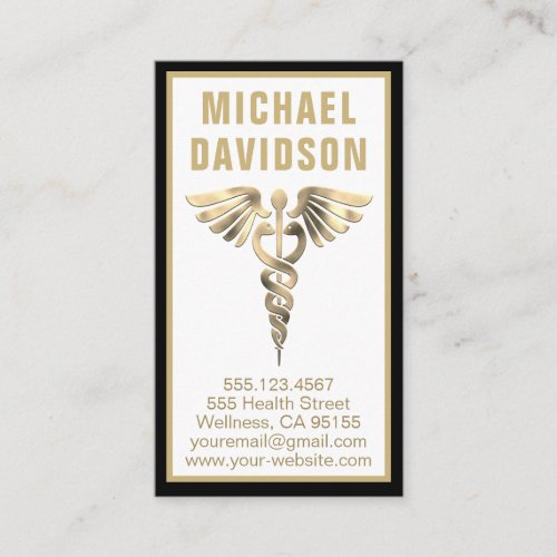 Caduceus Medical Symbol _ Gold Black White Business Card