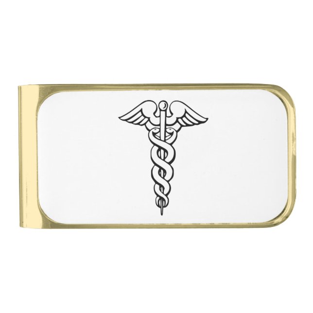 Caduceus Medical Symbol Gold Finish Money Clip (Front)