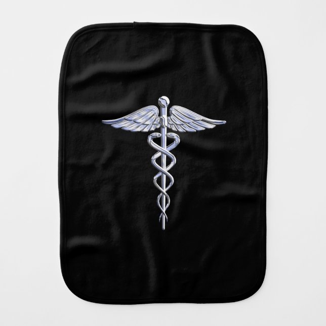 Caduceus Medical Symbol on Black Baby Burp Cloth (Front)