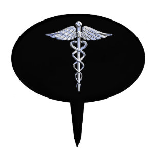Caduceus Medical Symbol on Black Cake Topper
