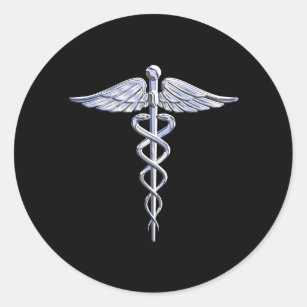 Caduceus Medical Symbol on Black Classic Round Sticker