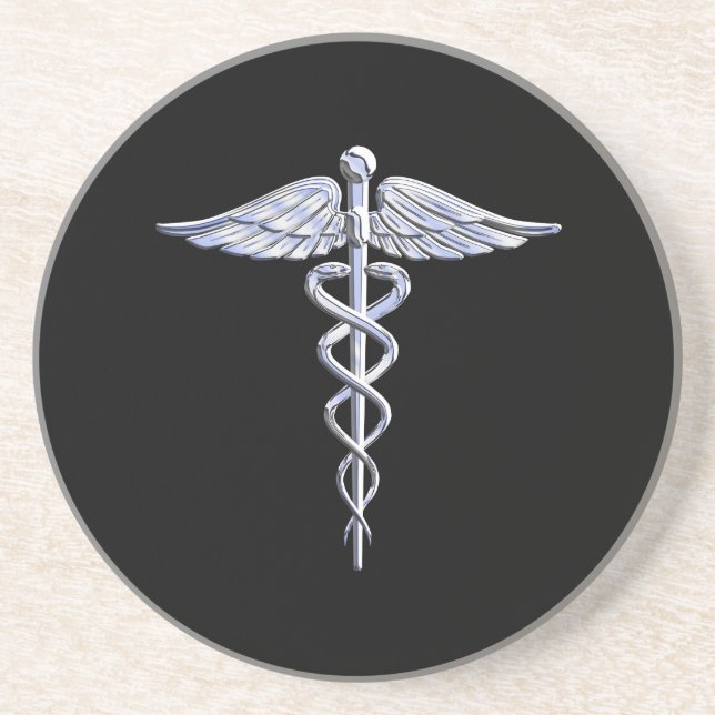 Caduceus Medical Symbol on Black Coaster (Front)