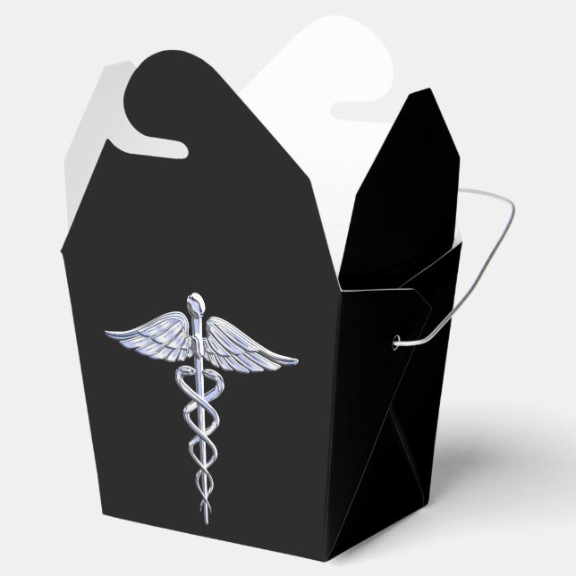 Caduceus Medical Symbol on Black Favor Boxes (Opened)