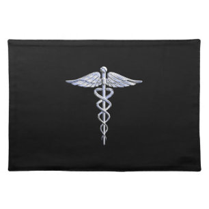 Caduceus Medical Symbol on Black Placemat