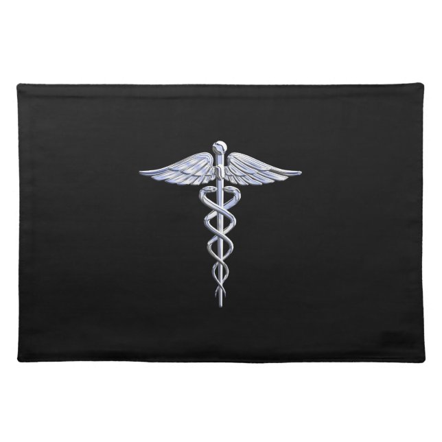 Caduceus Medical Symbol on Black Placemat (Front)