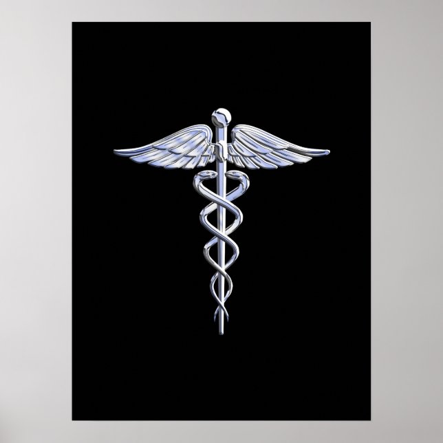 Caduceus Medical Symbol on Black Poster (Front)