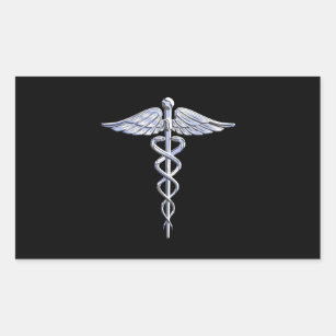 Caduceus Medical Symbol on Black Rectangular Sticker