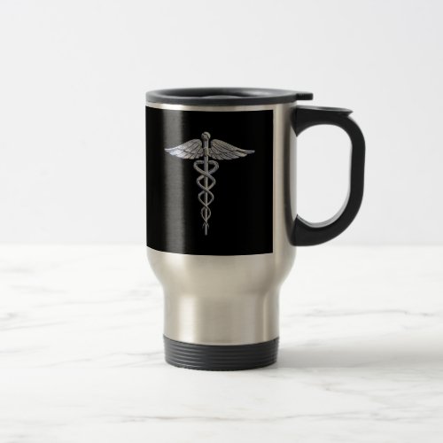 Caduceus Medical Symbol on Black Travel Mug