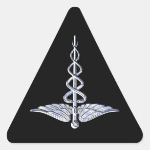 Caduceus Medical Symbol on Black Triangle Sticker