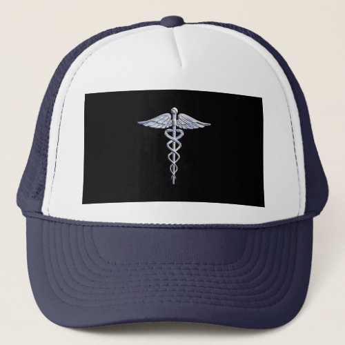 Caduceus Medical Symbol on Black Trucker Hat