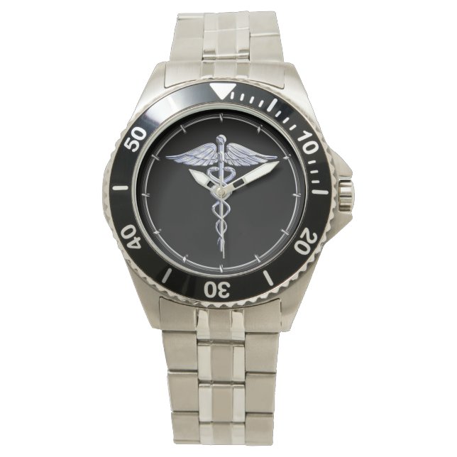Caduceus Medical Symbol on Black Watch (Front)