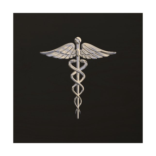 Caduceus Medical Symbol on Black Wood Wall Decor (Front)