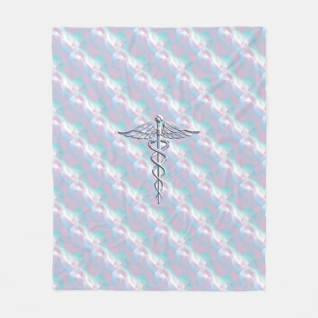Caduceus Medical Symbol on Mother Pearl Decor Fleece Blanket (Front)