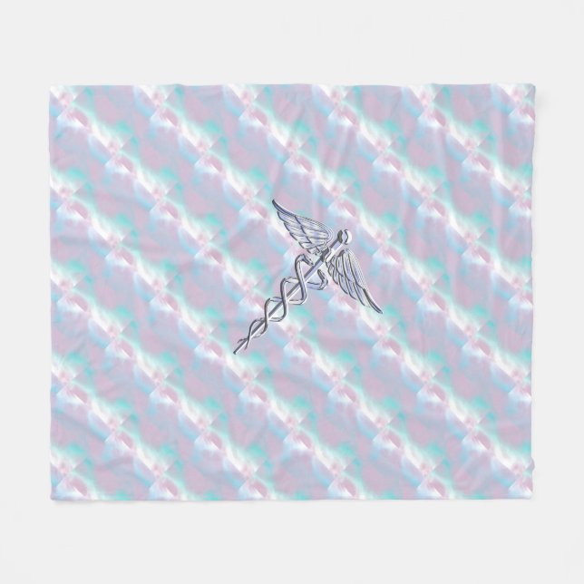 Caduceus Medical Symbol on Mother Pearl Decor Fleece Blanket (Front (Horizontal))