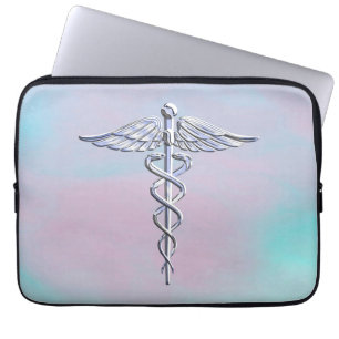 Caduceus Medical Symbol on Mother Pearl Decor Laptop Sleeve
