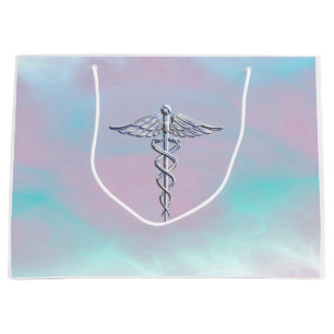 Caduceus Medical Symbol on Mother Pearl Decor Large Gift Bag