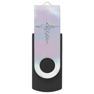 Caduceus Medical Symbol on Mother Pearl Decor USB Flash Drive
