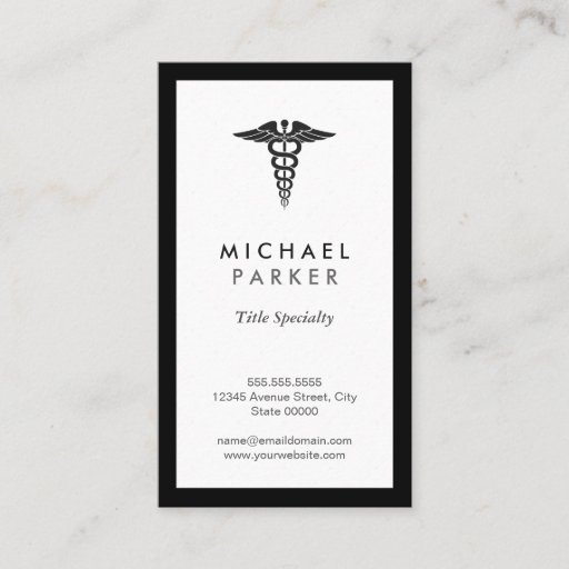 Customizable Caduceus Medical Symbol - Retro Black and White Business Cards