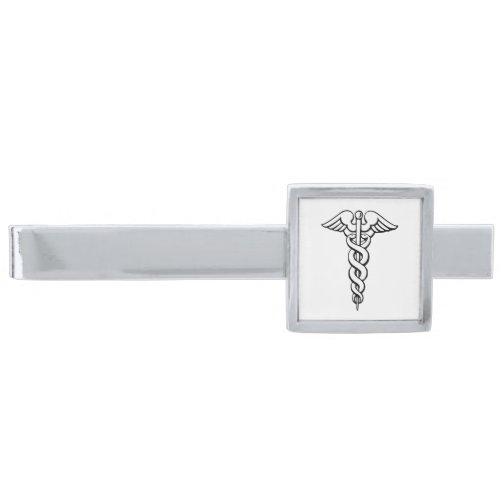 Caduceus Medical Symbol Silver Finish Tie Clip