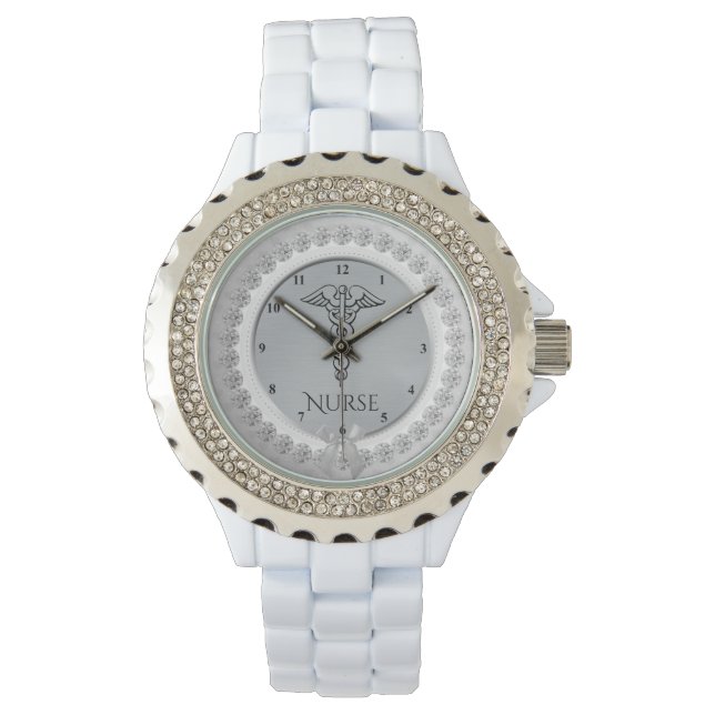 Caduceus Medical Symbol | Silver Nurses Nursing Watch (Front)