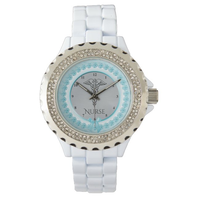 Caduceus Medical Symbol | Turquoise Nurses Nursing Watch (Front)