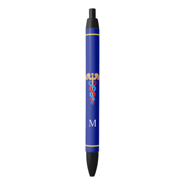 Caduceus & Monogram on Blue Background Pen (Front Vertical)