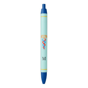 Caduceus & Monogram on Light Blue Background Pen