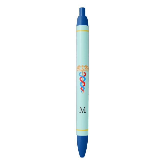 Caduceus & Monogram on Light Blue Background Pen (Front Vertical)