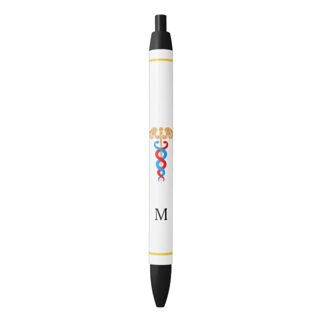 Caduceus & Monogram on White Background Pen (Front Vertical)