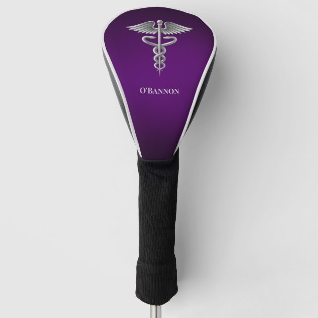 Caduceus on Purple Personalized Golf Head Cover (Front)