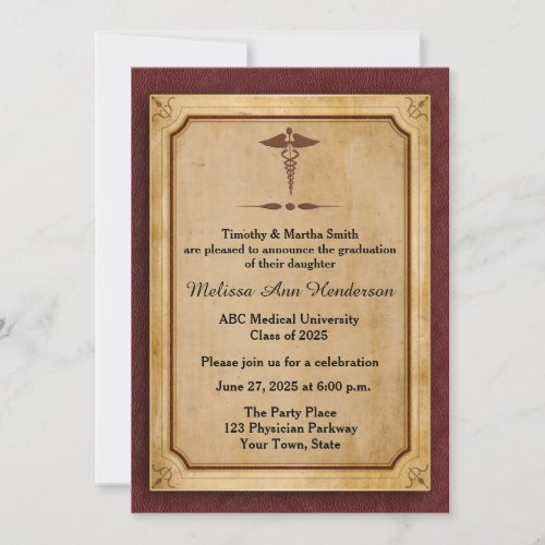 Caduceus Parchment Medical Graduate Annoucement Invitation