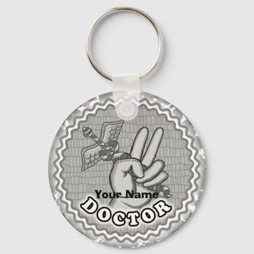Caduceus Peace Doctor custom name keychain